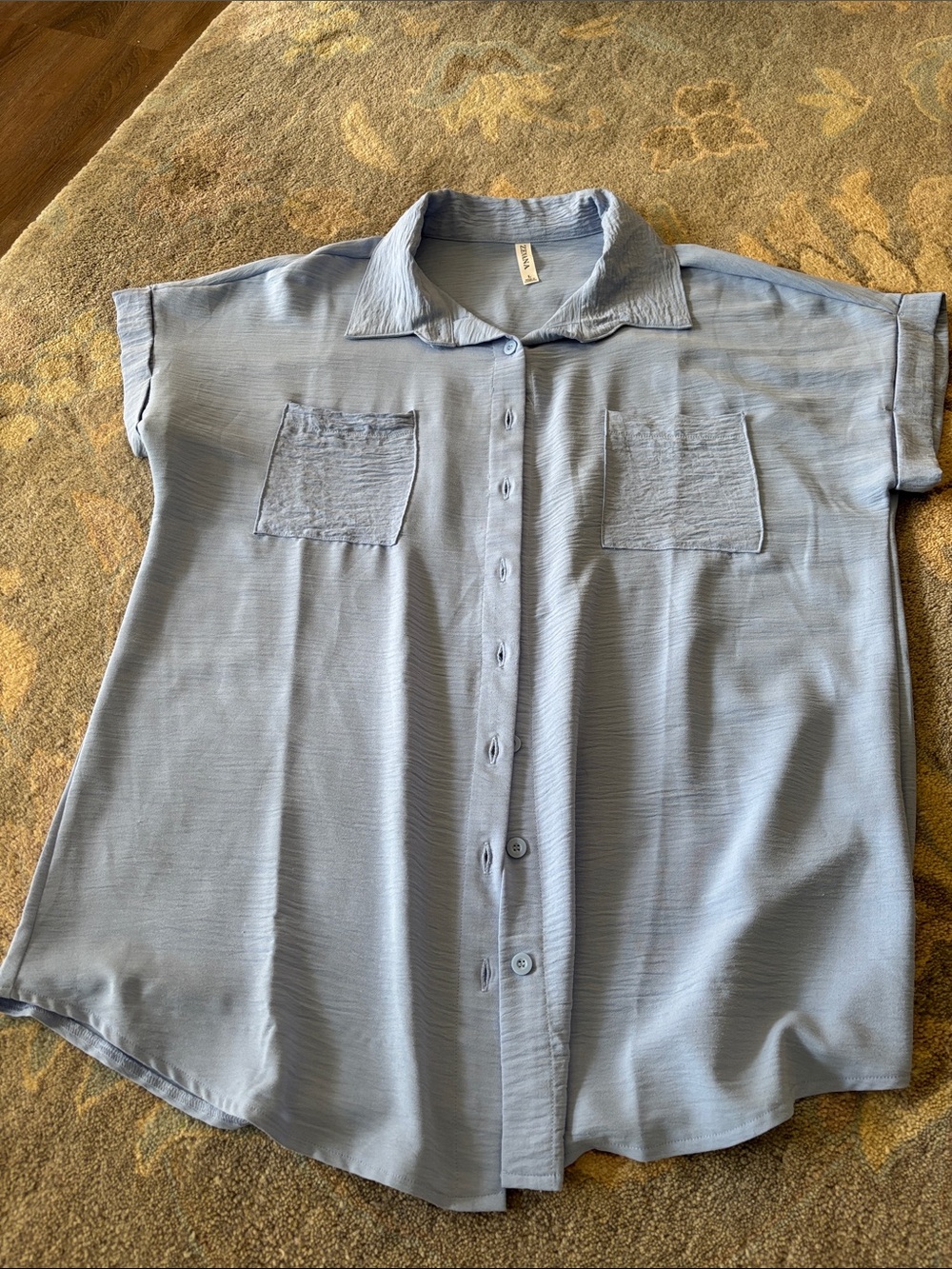 Zenana Outfitters Light Blue Short-Sleeve Button-Front Tunic